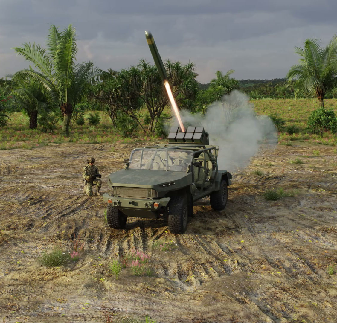 Jackal launcher on back of military vehicle