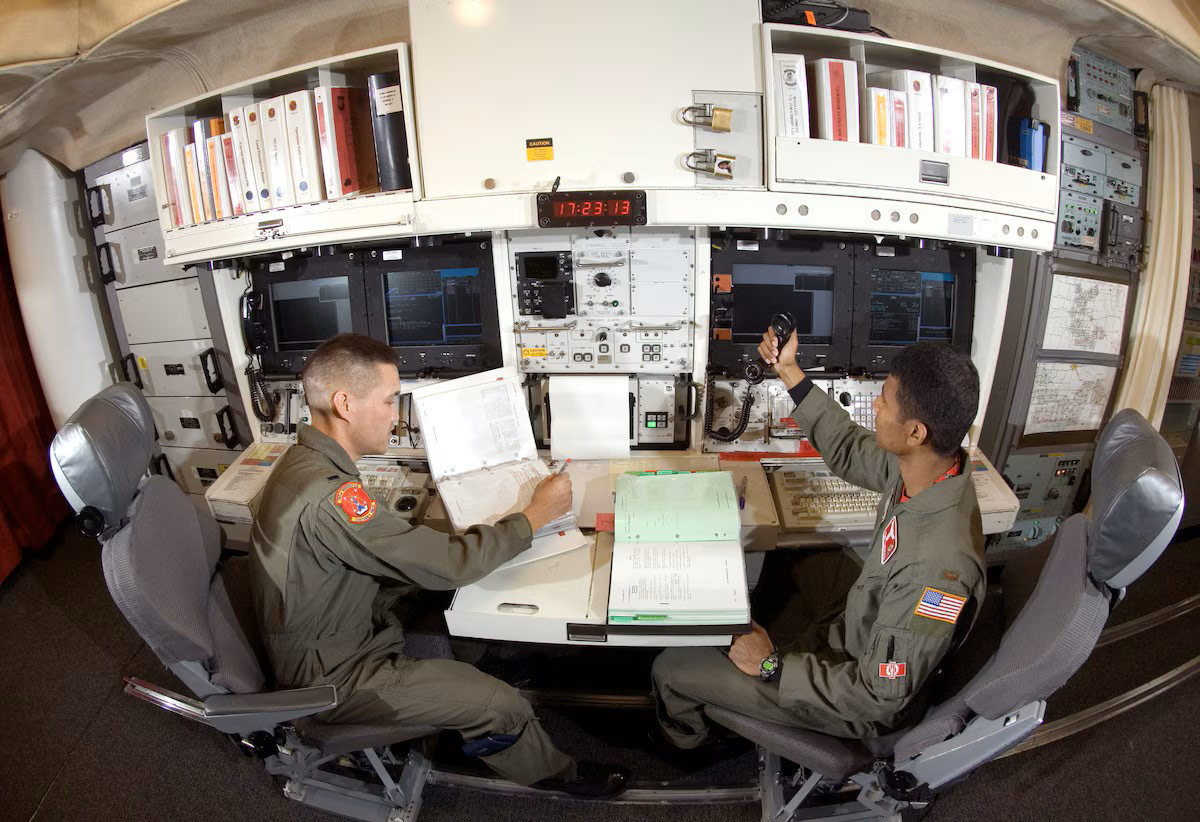 two soldiers at missile launch console