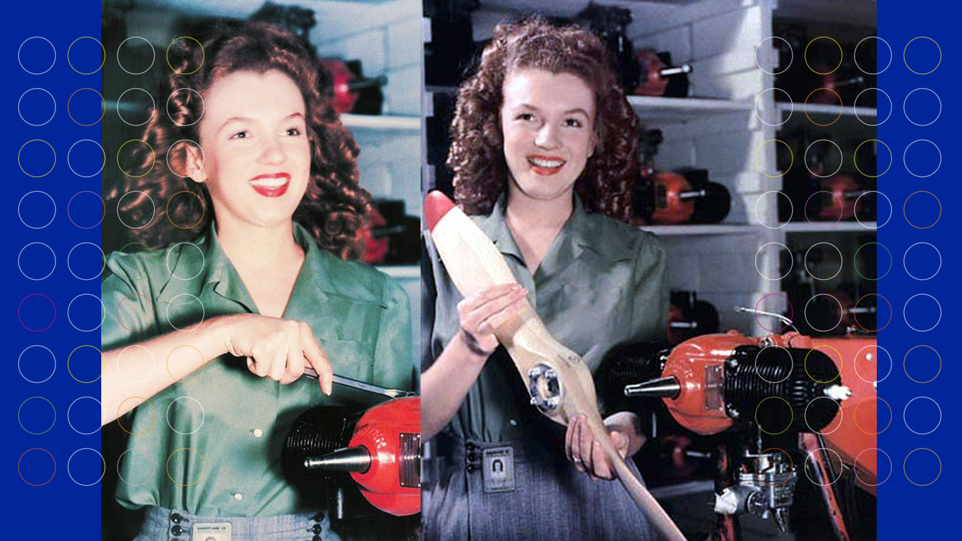 Marilyn Monroe working on an aircraft production line
