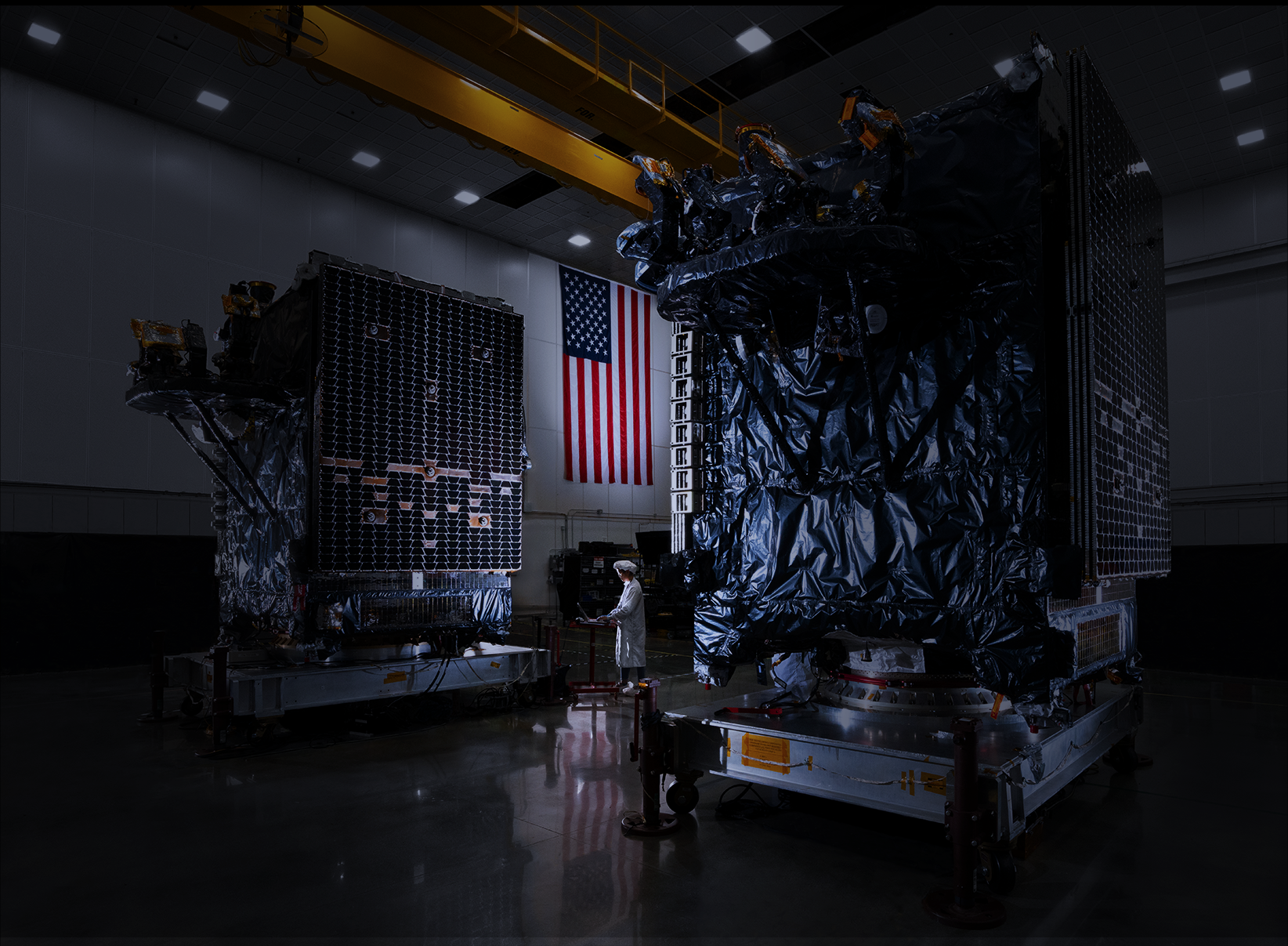 manufacturing facility with american flag hanging