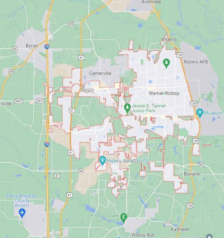 Map of Warner Robins, GA