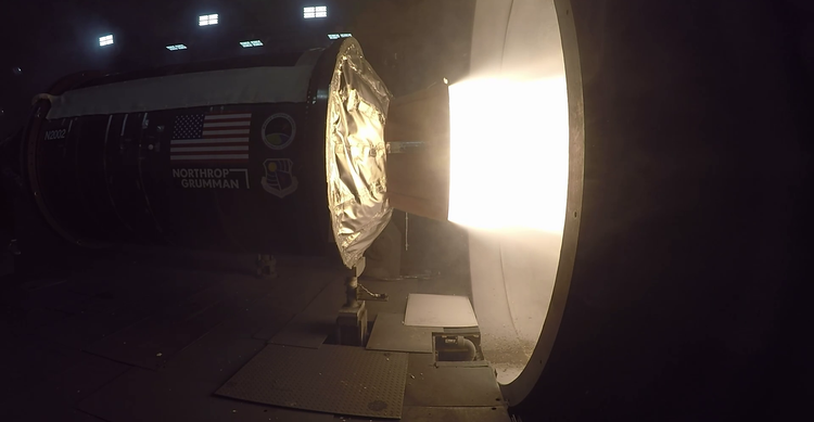 Northrop Grumman’s digitally designed large solid rocket motor is successfully static fired at Arnold Engineering Development Complex. (Photo Credit: U.S. Air Force) Northrop Grumman Completes Successful Second Stage Solid Rocket Motor Static Test Powered by Digital Transformation