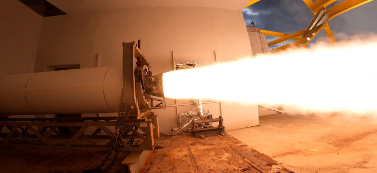 The second stage solid rocket motor completes a static fire test on November 21 in Elkton, Maryland. (Photo Credit: Northrop Grumman) ACCELERATED DEMONSTRATION