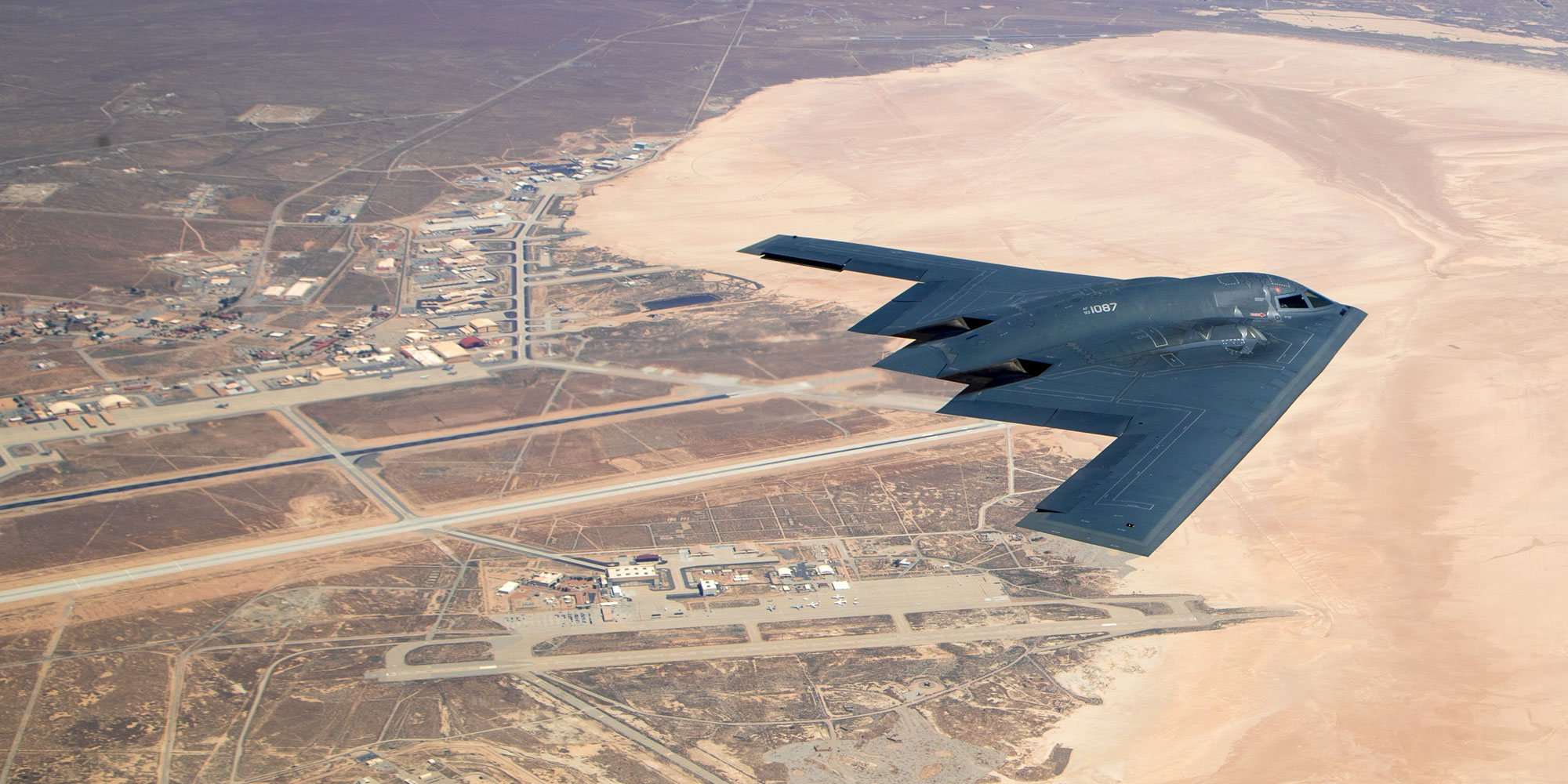 Aerial shot of B-2 in flight.