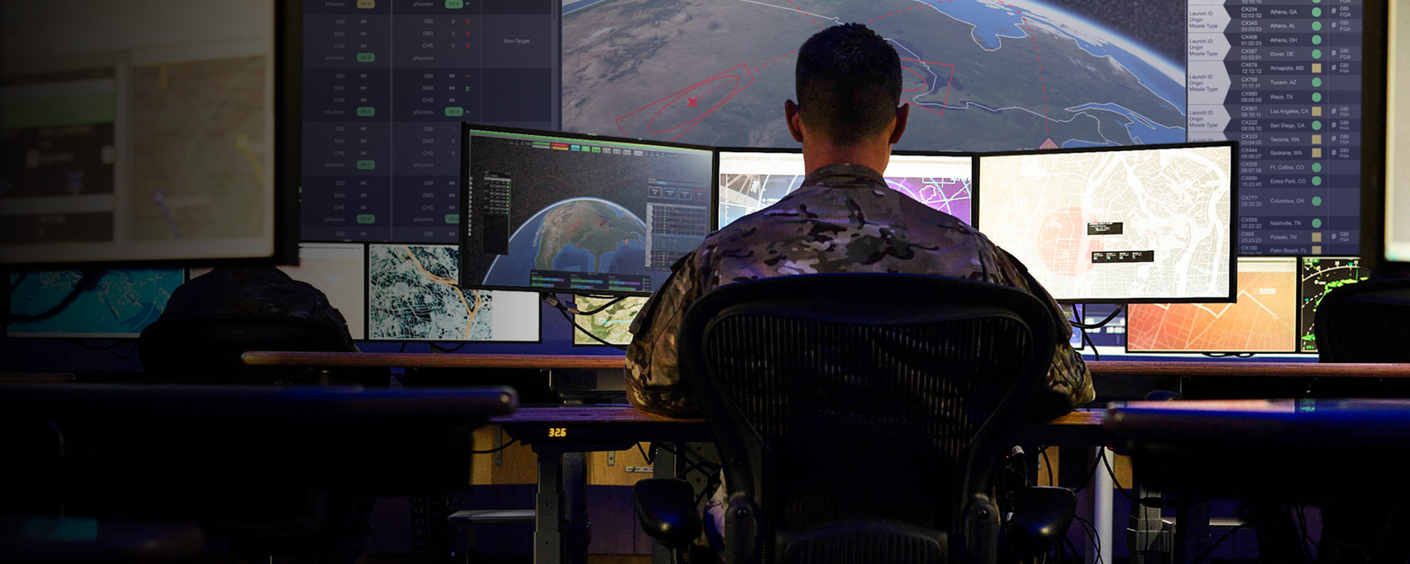 soldier on a computer in a command and control center