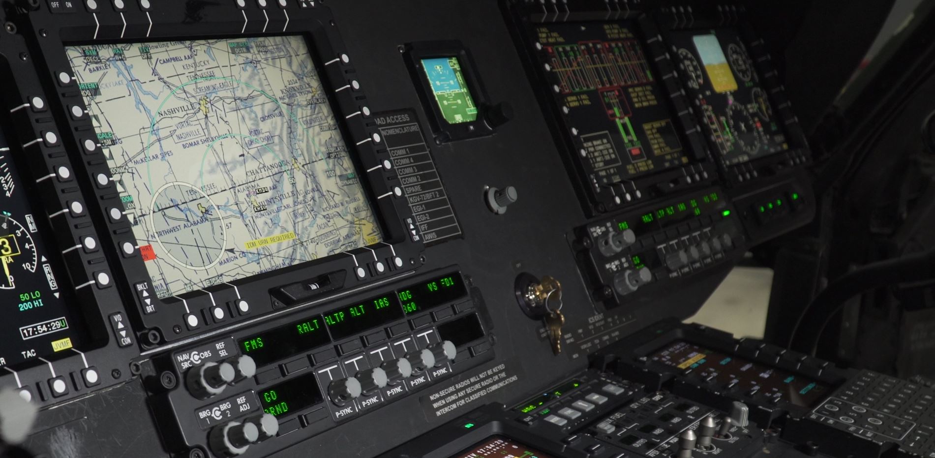 OpenLift™ Rotary Wing Modular, Open Architecture close-up of digital cock-pit of military helicopter