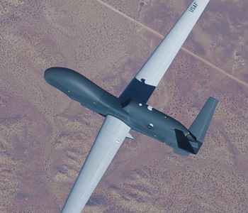 Top view of Global Hawk flying above a terrain Global Hawk