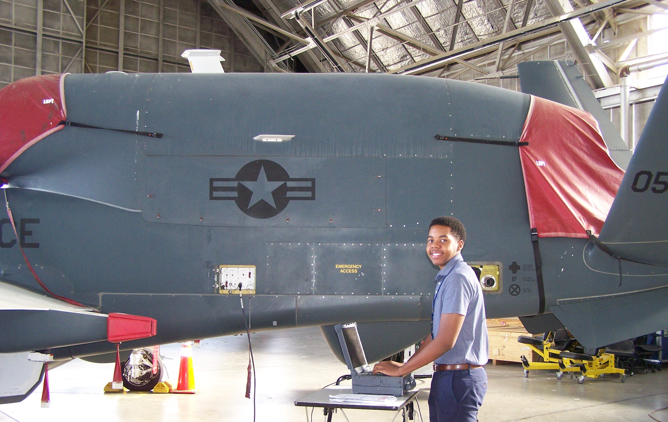 Jeremiah Lucy with Aircraft Meet Jeremiah: A Global Hawk Aircraft Engineering Intern