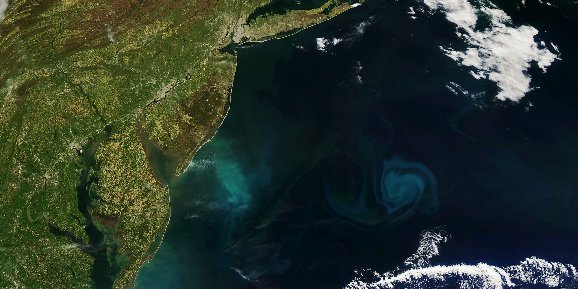 Beyond Expectations – 3 Things to Know About a Little Satellite with a Big Impact on Earth Abundant phytoplankton swirled in the waters off the U.S. Mid-Atlantic coast in spring 2023.Photo credit NASA, via Visible Earth.